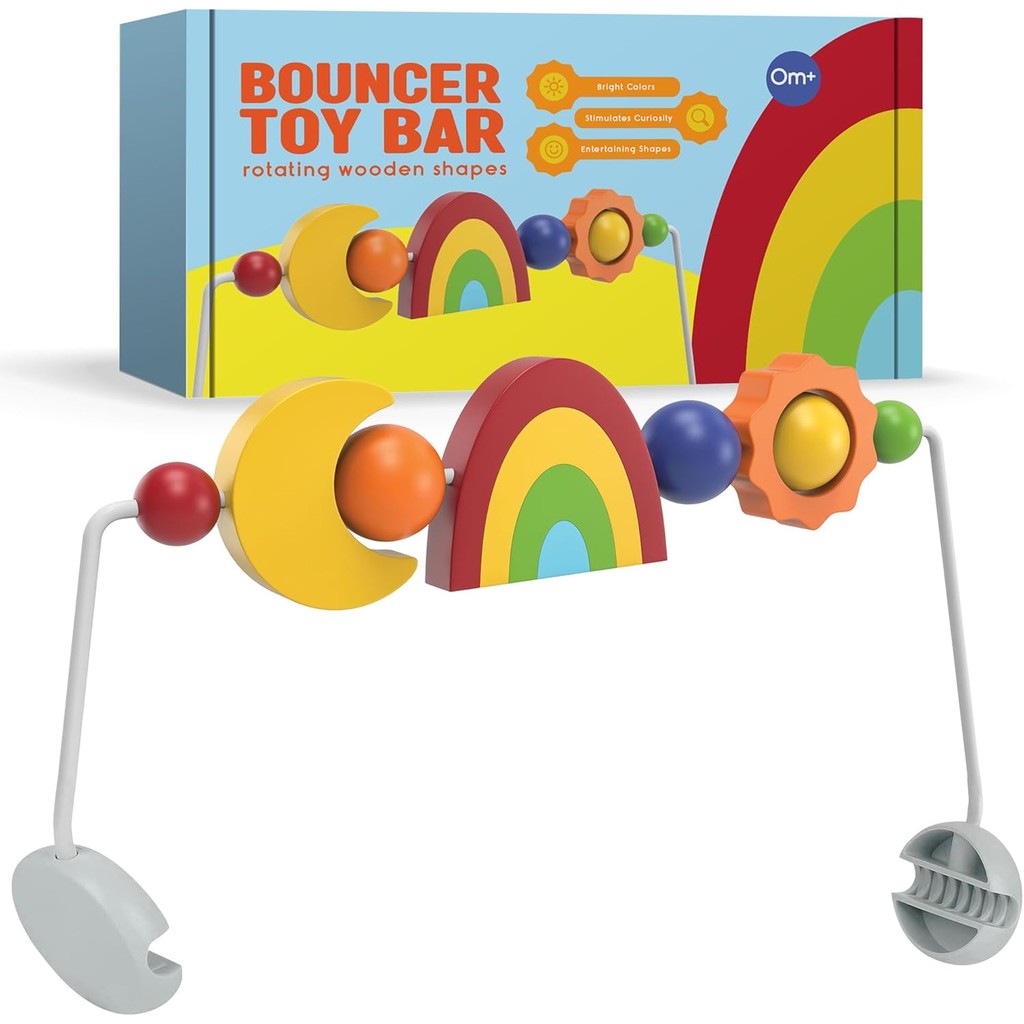 Durabasics Toy Bar เข้ากันได้กับ Baby Bjorn Bouncer Toy Bar - Engaging Colourful Shapes - ไม้ทั้งหมด