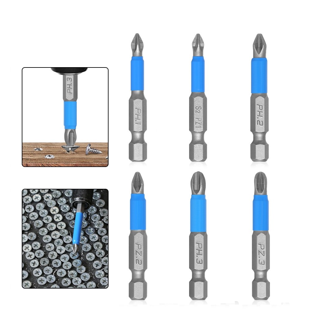 6Pcs Non Slip Magnetic Screwdriver Bit Set Hex Shank Phillips/Cross Head Screwdriver Drill Bit PH1/P
