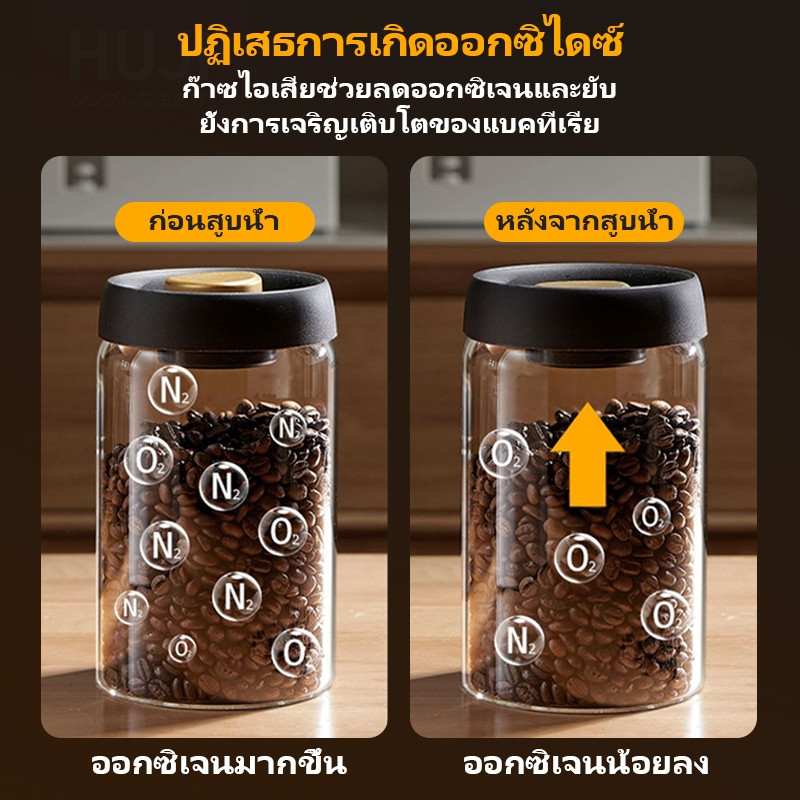 HUJI ไหลแก้วสูญญากาศ กระป๋องเก็บกาแฟ กล่องเก็บเมล็ดกาแฟ กันนำ กันความชื่นไหล ไถใส่กาแฟ กันนำ 500/900/1200ml สำหรับใส่ชา ผงชา และกาแฟ พร้อมส่ง（แจกสติกเกอร์ฟรี） - รูปที่ 2