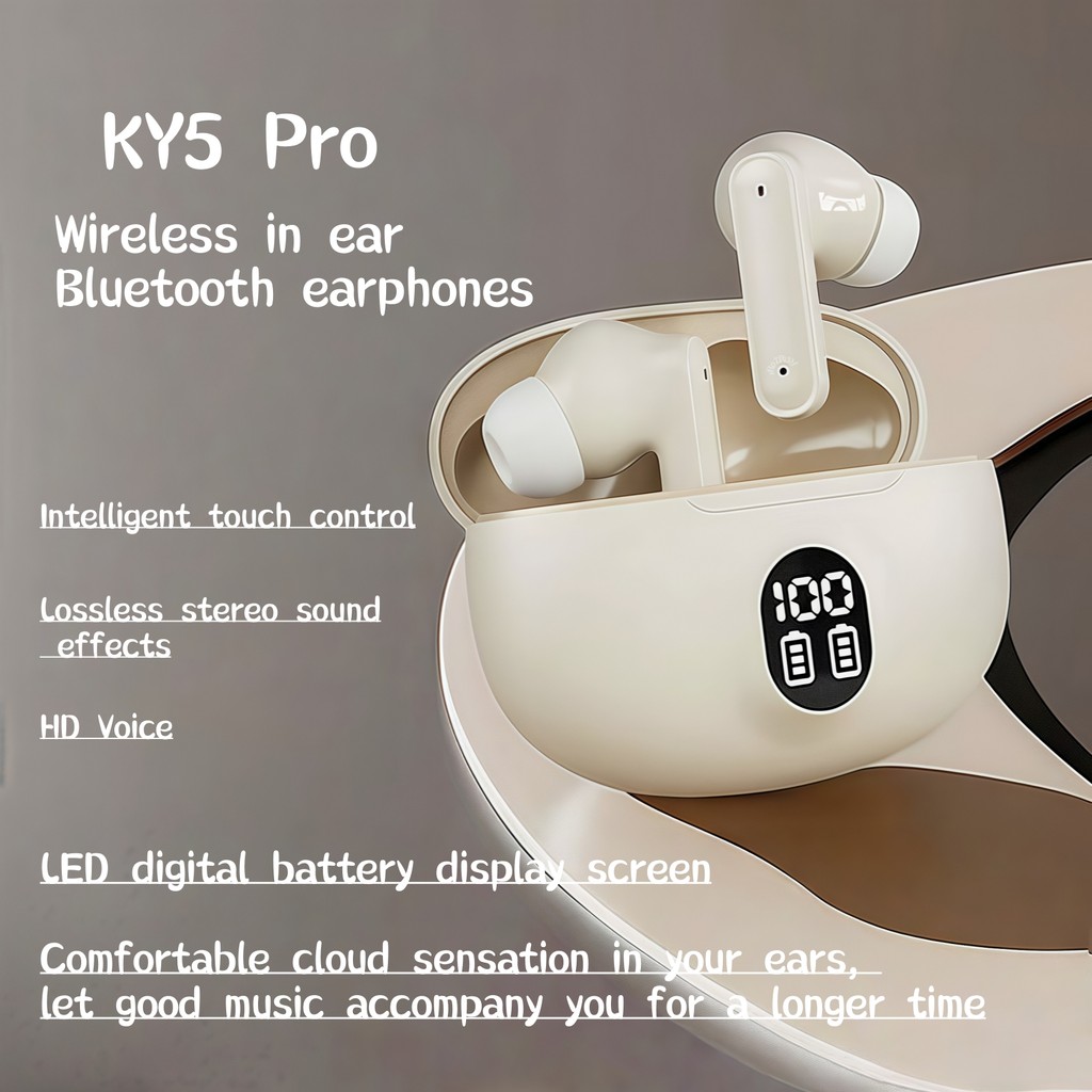 ชุดหูฟังไร้สาย Bluetooth KY5 Pro ในหู เสียงสเตอริโอไฮไฟ แบตเตอรี่จอแสดงผลดิจิตอลอัจฉริยะ