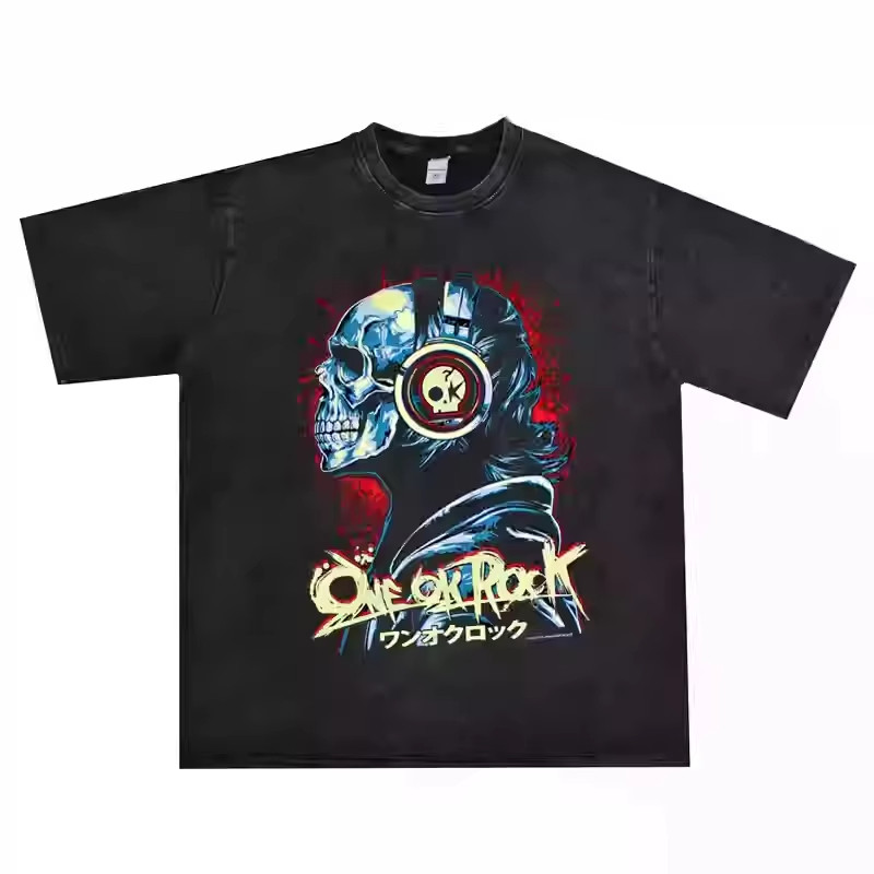 เสื้อยืดวินเทจ One Ok Rock Tour Tengkorak Washed สำหรับผู้ชายและผู้หญิง เสื้อยืดผ้าฝ้ายฤดูร้อน Oversized สไตล์ฮิปฮอป - รูปที่ 5
