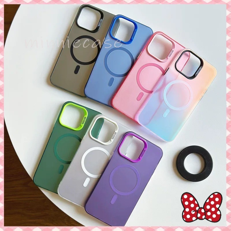 ✨เคสมือถือสำหรับไอโฟน Magnetic case for iPhone 11pro 13plus 15 14 12 16 ProMax XS XR 7 8 สีม่วง สีเขียว หรูหรา สีสันสดใส