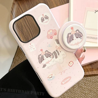 Ins น่ารัก Fat-faced Cat การ์ตูนแม่เหล็กโปร่งใสสําหรับ Iphone 17 16 15 14 11 12 13 PRO MAX ปลอกฝาครอบป้องกัน AT2556