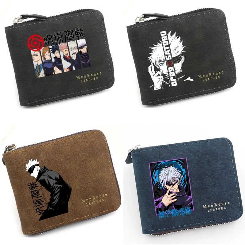 กระเป๋าสตางค์ลายการ์ตูน Jujutsu Kaisen แบบ.Zipper ขนาดใหญ่ ออกแบบโดย Gojo Satoru ดีไซน์PU Matte พร้อมช่องเก็บบัตรหลายใบ