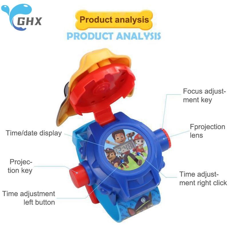 BlowGentlyWind Paw Patrol นาฬิกาการ์ตูน 3D Projection นาฬิกา Chase Rubble Marshall Skye อะนิเมะสายรัดข้อมือดิจิตอลนาฬิกาเด็กของเล่น BGW