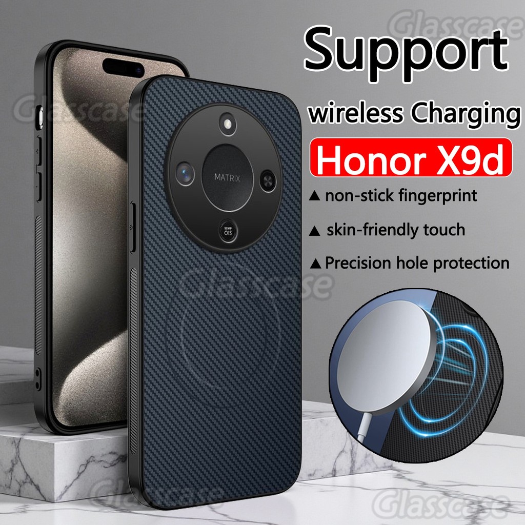 ปลอกสําหรับ Honor X9d X9c X9b สมาร์ท X9csmart HonorX9d X9 d HonorX9c คาร์บอนไฟเบอร์แม่เหล็กดูดสีทึบเคสโทรศัพท์เลนส์ป้องกันกันกระแทกปกหลัง
