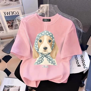 เสื้อยืด oversize unisex สตรีทแฟชั่น โคตรนุ่ม เสื้อ cotton 100% ไม่หดตัวลาย เสื้อไม่ยับลาย "Blue bandana dog"