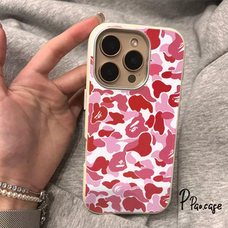 เคสไอโฟน XR สำหรับ IPhone 17 AIR 11 13 16 15 14 12 Pro Max 15 14 16 7 8 Plus XR X XS หน้าจอเต็มหน้าจอสีชมพูลายพรางหนัง