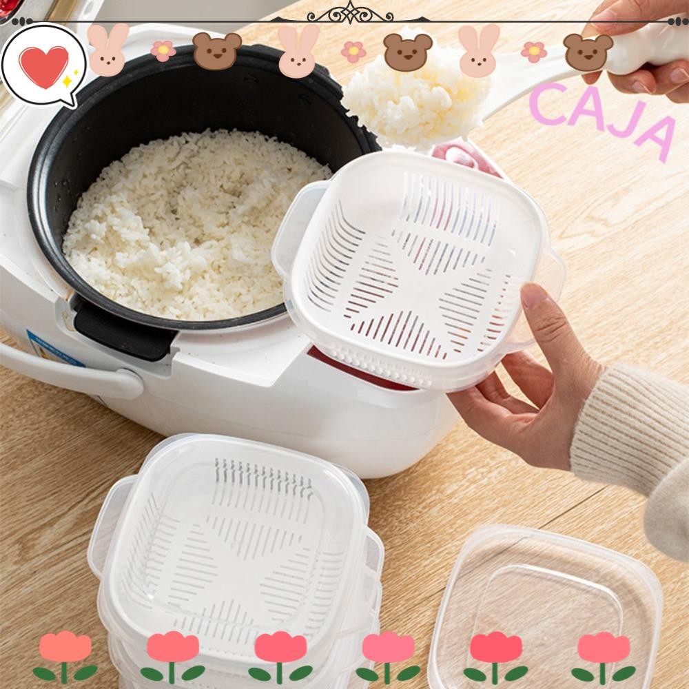 CAJA1 ข้าวกล่องเก็บของสด,ตะกร้าท่อระบายน้ําสองชั้นเก็บสด,ตู้เย็นคอนเทนเนอร์ไมโครเวฟผักผลไม้กล่องจัดระเบียบอุปกรณ์ครัว