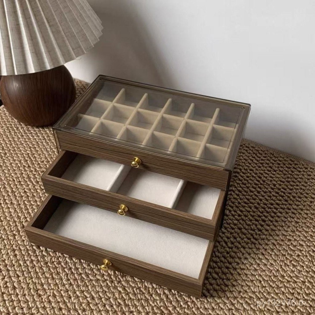 Multi-Layer สร้อยข้อมือต่างหูเครื่องประดับกล่องเครื่องประดับ High-End สร้อยคอต่างหูไม้วอลนัทแหวนไม้ 