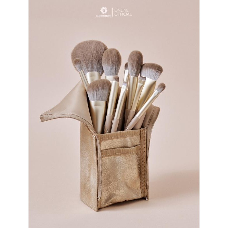 SUPERMOM l Warm and Gray brush set (ชุดแปรงแต่งหน้า ขนสังเคราะห์ เกรดพรีเมี่ยม จำนวน 11 ด้าม พร้อมกร