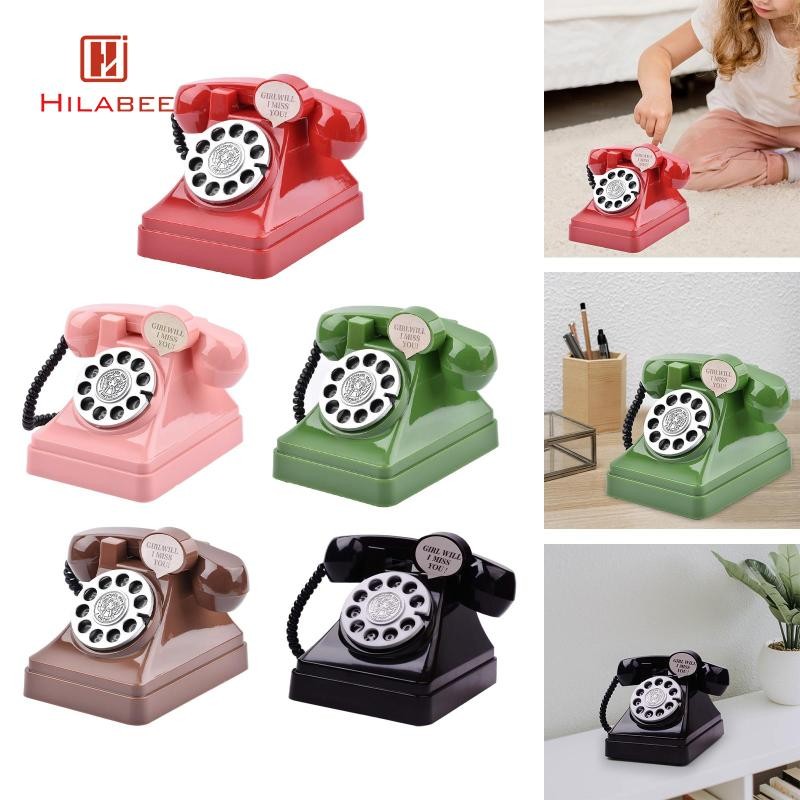 [hilabee] Bank Cartoon Dial Phone Money Saving Jar for Shelf Desktop Bedroom