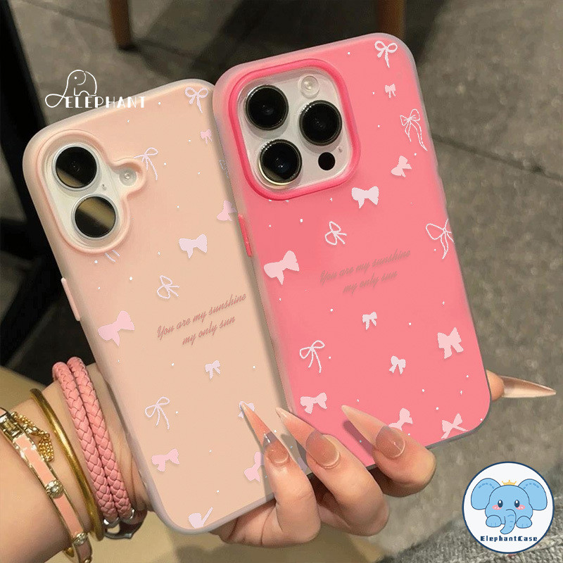 สำหรับ IPhone 17 16 11 13 15 12 14 Pro Max 15 16 7 8 Plus XR X XS แฟชั่นดูเดิลภาษาอังกฤษจุดโบว์สีชมพู 2 in 1 ปกอ่อน