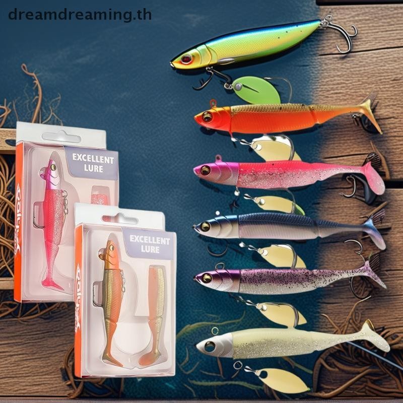 [ Dream ] Glow-In-The-Dark T-Tail Lead Soft Bait Set 9.5cm 20g Single Hook Glitter Bionic Bait เหยื่