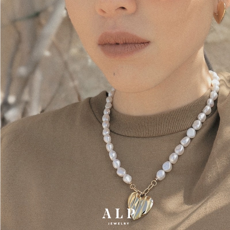 ALP JEWELRY สร้อยคอไข่มุกหัวใจบาร็อค สไตล์ยุโรปอเมริกัน