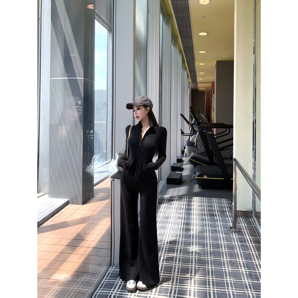 Liasynn Airport Walking Curved Exclusive lulu Stretch Stand-Up Collar Top สำหรับลุคสูทหรูกาย
