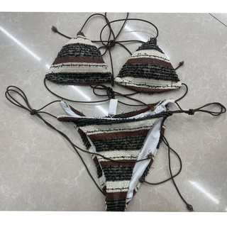 ชุดว่ายน้ำ Retro สไตล์หรูหรา ชุด Bikini สี่ชิ้น เซ็กซี่สำหรับริมทะเลและสระว่ายน้ำ