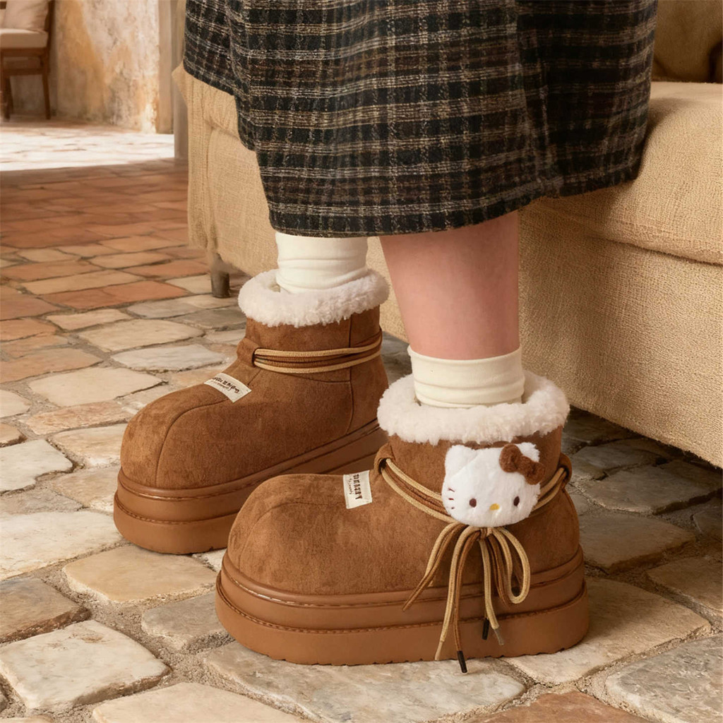 XIXITIAO Snow Boots หนา-Soled Laced-Up ผู้หญิงขนแกะ-ขนแกะ Warm ฤดูหนาวสไตล์ใหม่