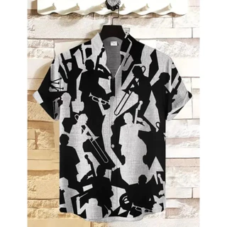เสื้อแขนสั้นผ้าลินินสำหรับผู้ชาย ออกแบบใหม่ในสไตล์แอฟริกันทริบัล พร้อมลวดลายโทเท็ม เหมาะสำหรับคนชอบแฟชั่นเรโทร