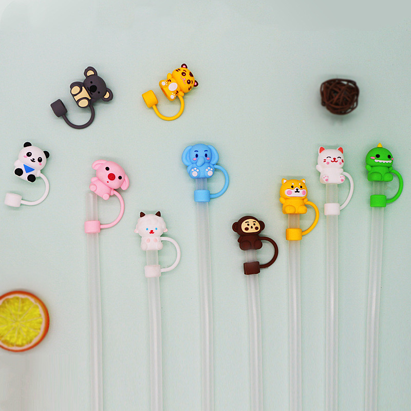 SUGAW 10 มม.สัตว์ Series ฝาครอบฟาง, หลอดแก้วน้ํา, ฝาปิดฝาปิดฟาง, ฝาปิดฟางแก้วสําหรับ Stanley & Owala