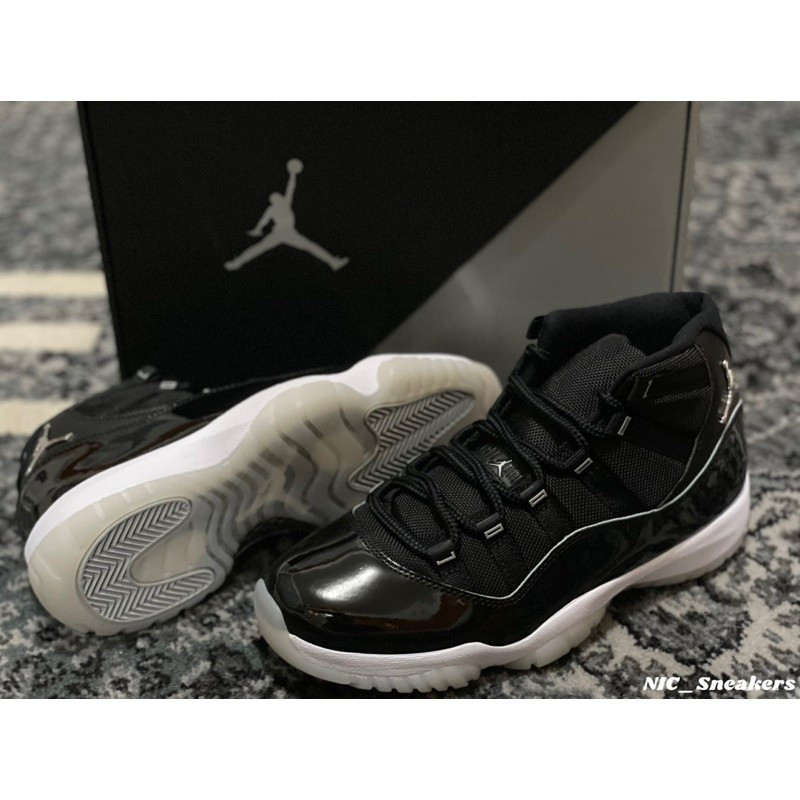 Stock Ready Air Jordan 11 Retro Jubilee คุณภาพสูง 25th Birthday Black Silver Demon King