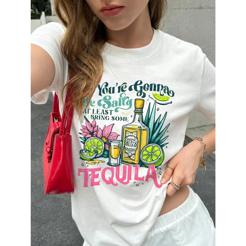 เสื้อยืดโอเวอร์ไซส์ลาย Tequila สุดจี๊ด สไตล์วินเทจ ผ้าคอตตอน 100%