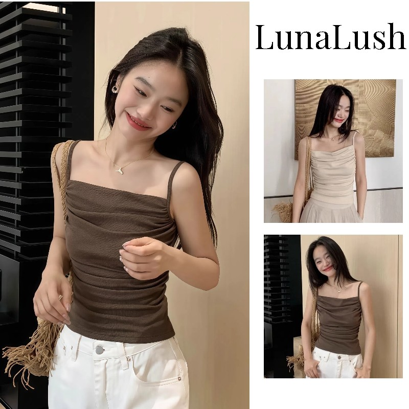 LunaLush✨เสื้อคุณภาพดี สายเดี่ยว เสื้อท่อนบน มีฟองน้ำ สไตล์เกาหลี เซ็กซี่ เข้ารูป สไตล์ลำลอง”FY3508″ – โปรปัง