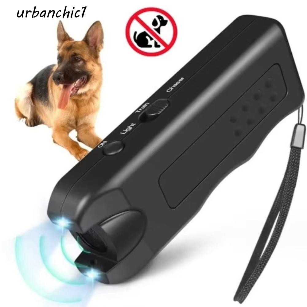 URBANCHIC Ultrasonic Dog Repeller, มือถือแบตเตอรี่ขับเคลื่อนเครื่องไล่สุนัขอิเล็กทรอนิกส์, ที่มีประสิทธิภาพ 3 in1 ไฟ LED แบบพกพาสุนัข Bark Deterrent สัตว์ Repelling