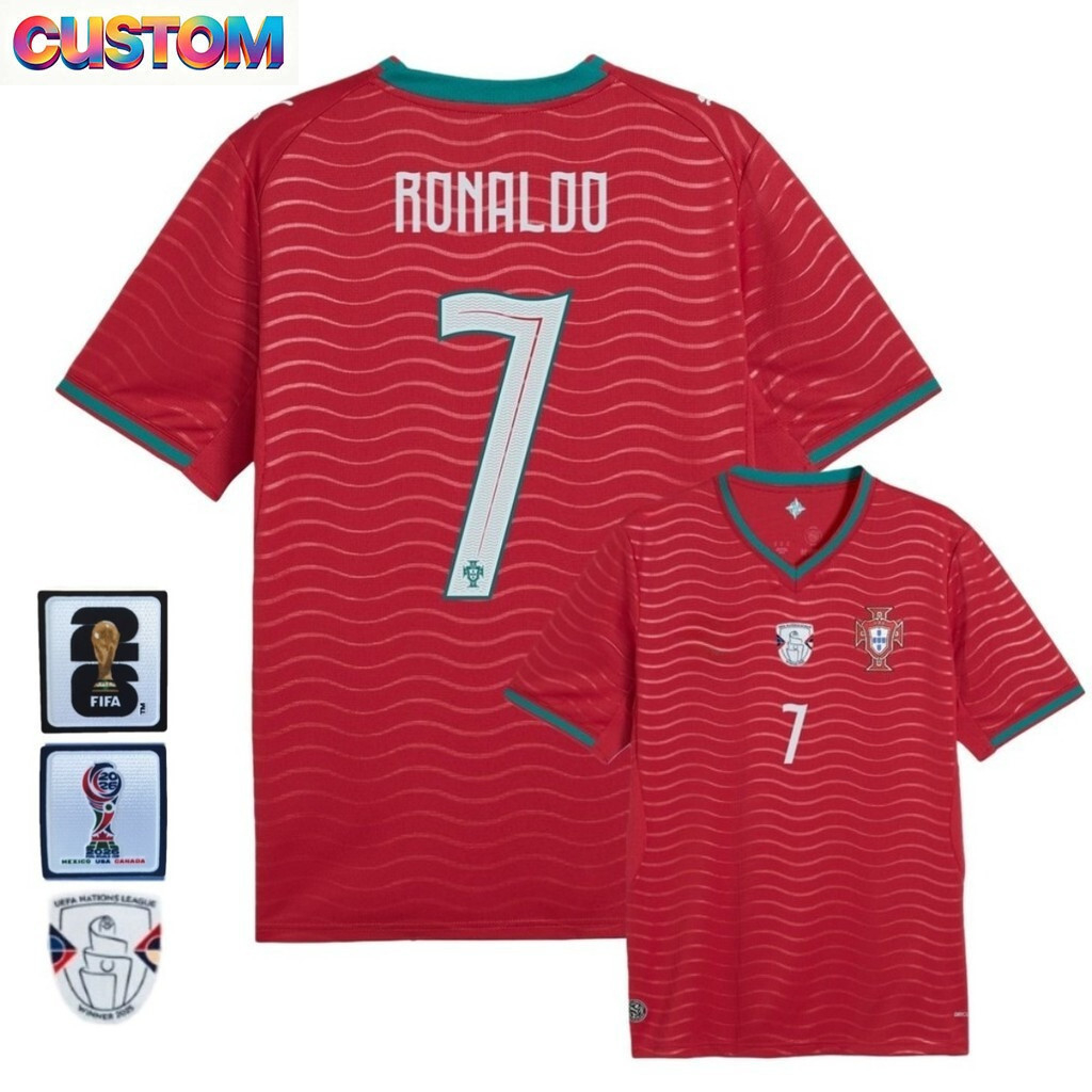 แฟนรุ่นโปรตุเกส2026/27ผู้ชายโปรตุเกสบ้านแขนสั้นเสื้อฟุตบอลเสื้อยืด3งพิมพ์เส้นใยโพลีเอสเตอร์ระบายอากาศแห้งเร็วไม่จํากัดเพศ