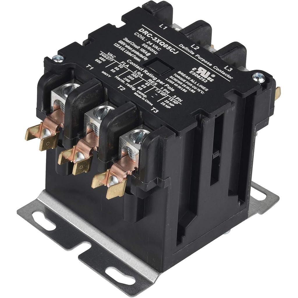 ประสิทธิภาพสูง SUNLEE 50 Amp 65 RES 3 Pole 220V 240V คอยล์ DP Contactor A2L Compliant UL Recognized 
