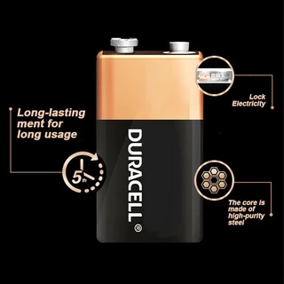 แบตเตอรี่อัลคาไลน์ Duracell 9V (1 ชิ้น) 9V Duracell Original ติดทนนานไม่ติด