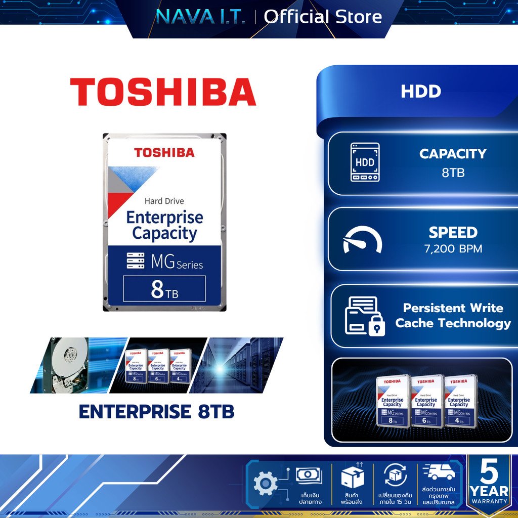 TOSHIBA HDD (ฮาร์ดดิส) ENTERPRISE 8TB SATA III 7200rpm (MG10ADA800E) WARRANTY 5 YEAR