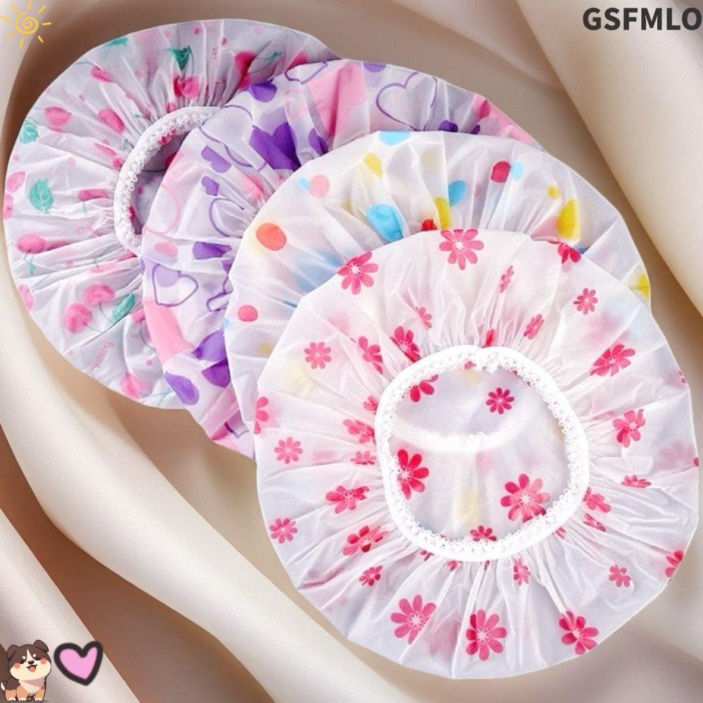 GSFMLO หมวกอาบน้ํา4ชิ้น,วงยืดหยุ่นกว้างป้องกันน้ํามันหมวกผมแห้ง,กันน้ํานํามาใช้ใหม่หนาอุปกรณ์ห้องน้ํา
