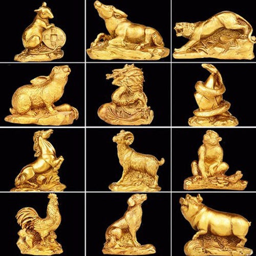 เครื่องประดับนักษัตรจีน เครื่องประดับงานฝีมือเรซิน เลียนแบบทองแดงบริสุทธิ์: หนู, วัว, แกะ, ไก่, เสือ