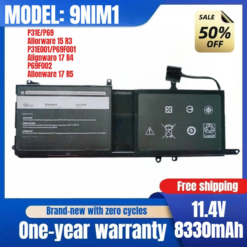 สําหรับ Dell 9NJM1 Alienware 15 R3 17 R4 R5 P31E P69F แบตเตอรี่แล็ปท็อปความจุสูง