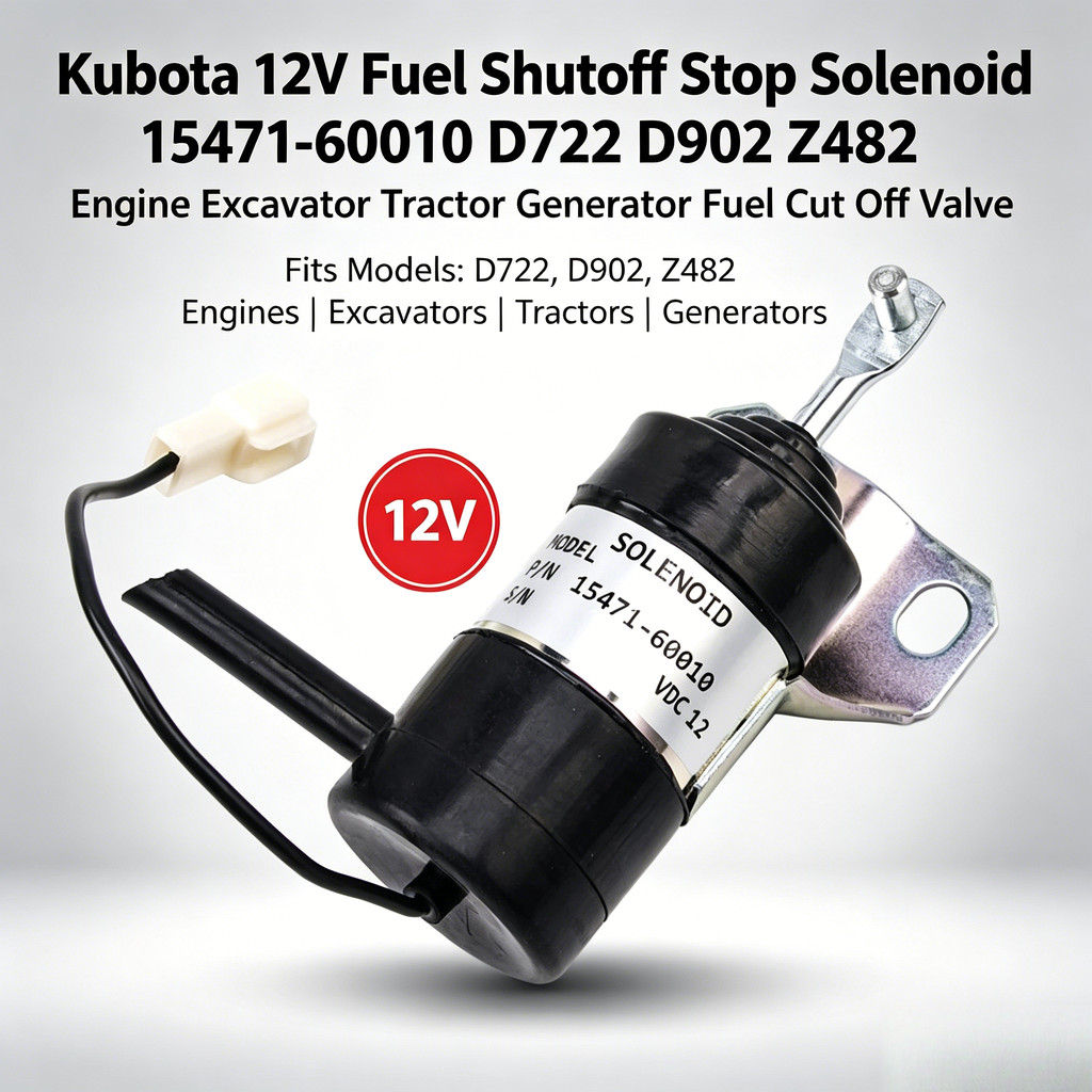 Kubota โซลินอยด์ปิดน้ำมันคูโบต้า 12V รหัส15471-60010 สำหรับเครื่องยนต์ D722 D902 Z482 รถขุด รถไถ เคร