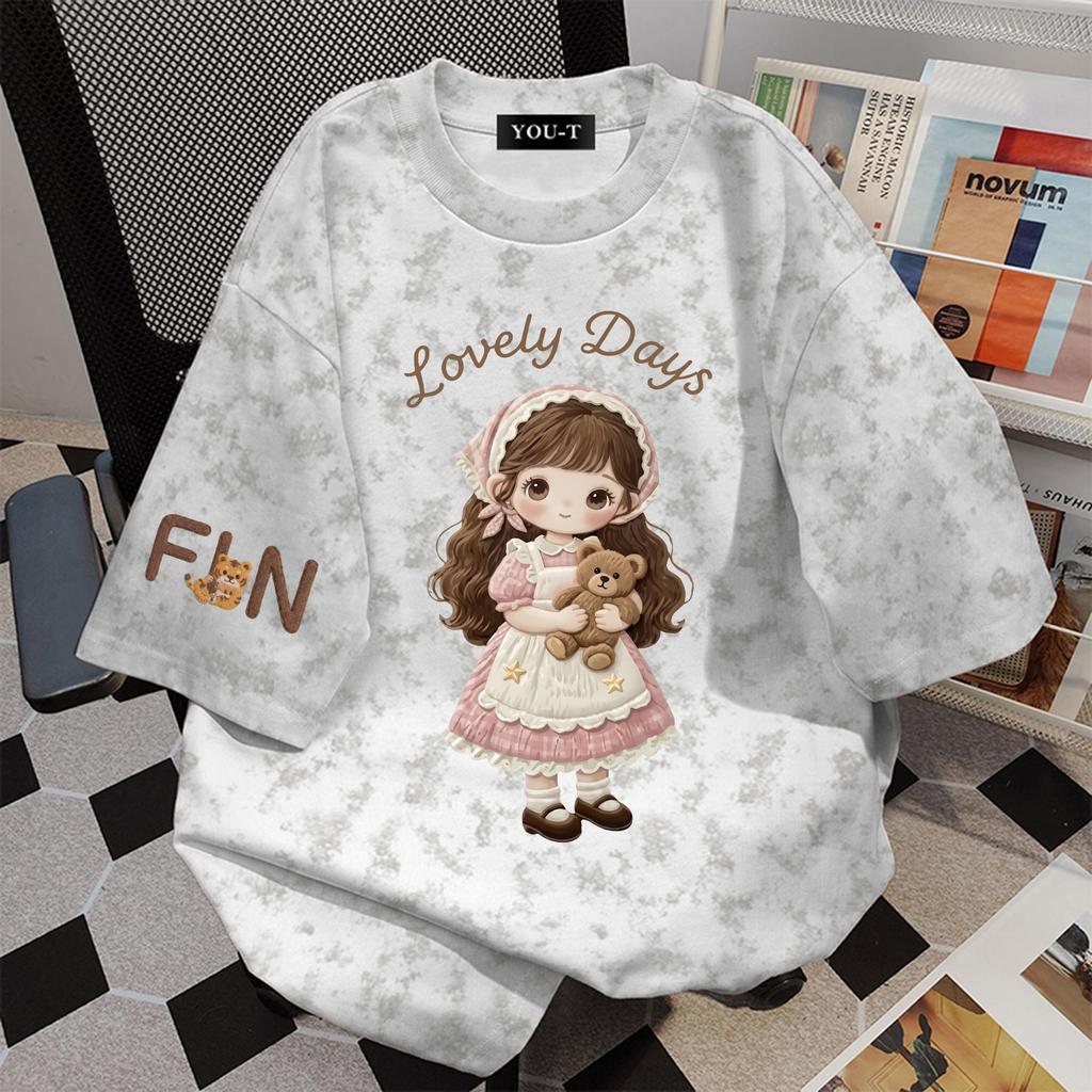 🌷Su.Tee🌷【COD】ผ้าฟอกวินเทจ เสื้อฟอก เสื้อยืด oversize  unisex เกรดพรีเมียม ไม่หดตัว ใส่สบาย ลาย "fin girl"