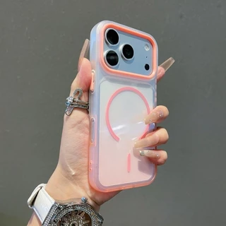Clear Gradient Antiสีเหลืองเคสโทรศัพท์แม่เหล็กสําหรับiPhone 11 12 13 14 15 16 17 Pro Max 17Air Soft Border TPU Anti Scratchโปร่งใสปกหลังกันกระแทกปลอก