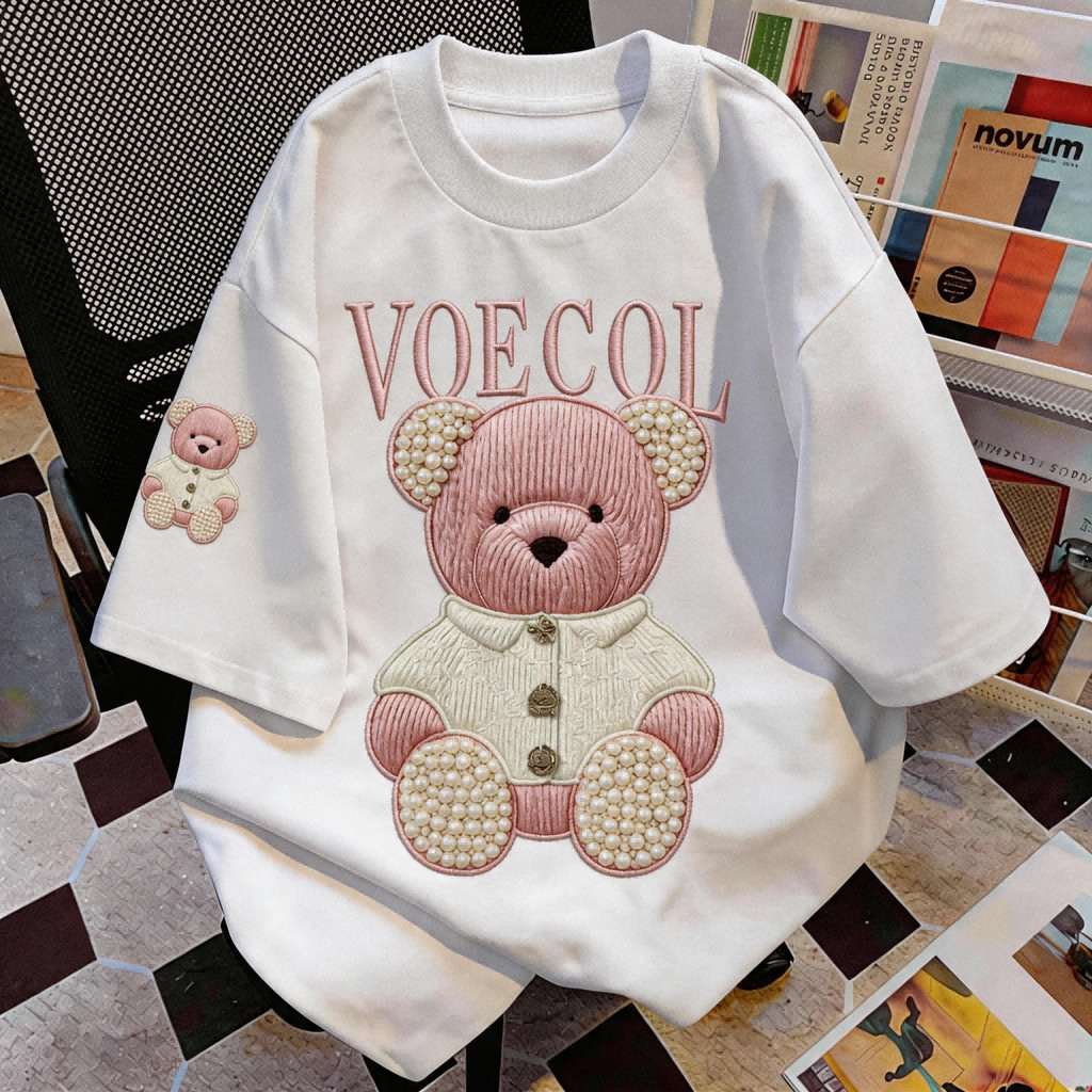TEE·SHOPเสื้อยืด Oversize 'VOECOL Pink Bear' สไตล์เกาหลี รูปที่ 2