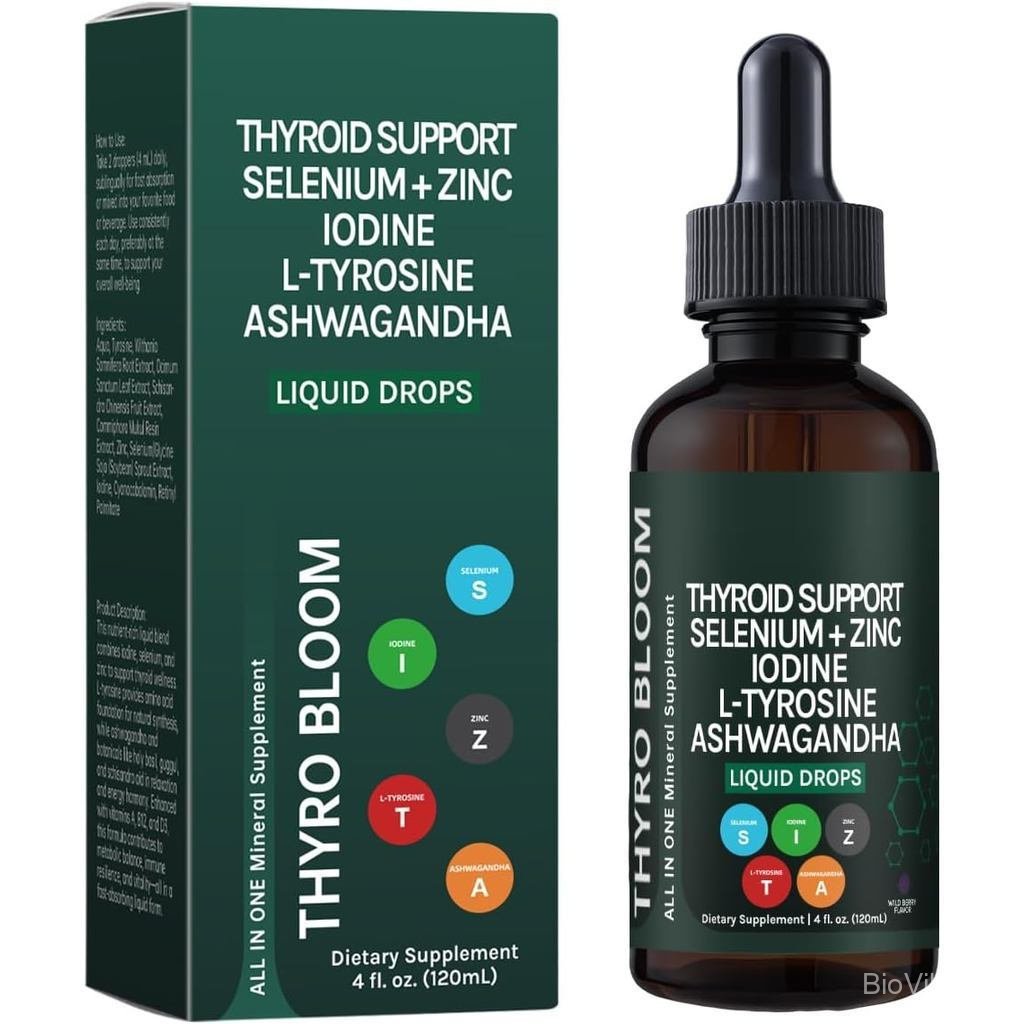 Thyroid Support Liquid Drops,สูตรเหลวที่มีซีลีเนียม,Iodine,L-Tyrosine,Asganhwdha สําหรับฮอร์โมนสมดุล