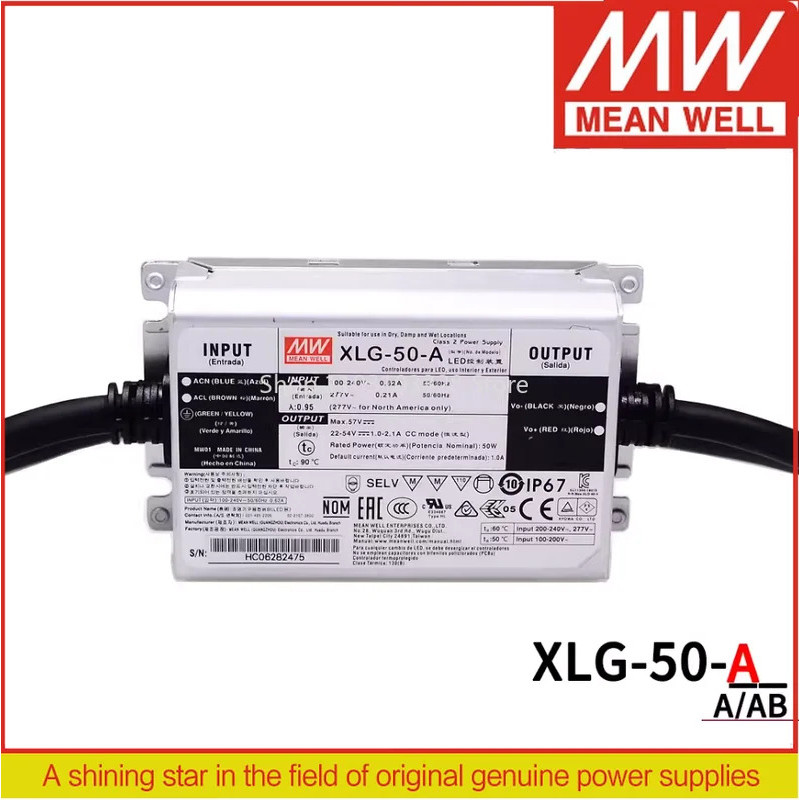 MEAN WELL XLG-50 50W โหมดพลังงานคงที่ LED Driver XLG-50-A | 22~54V XLG-50-AB | 22~54V