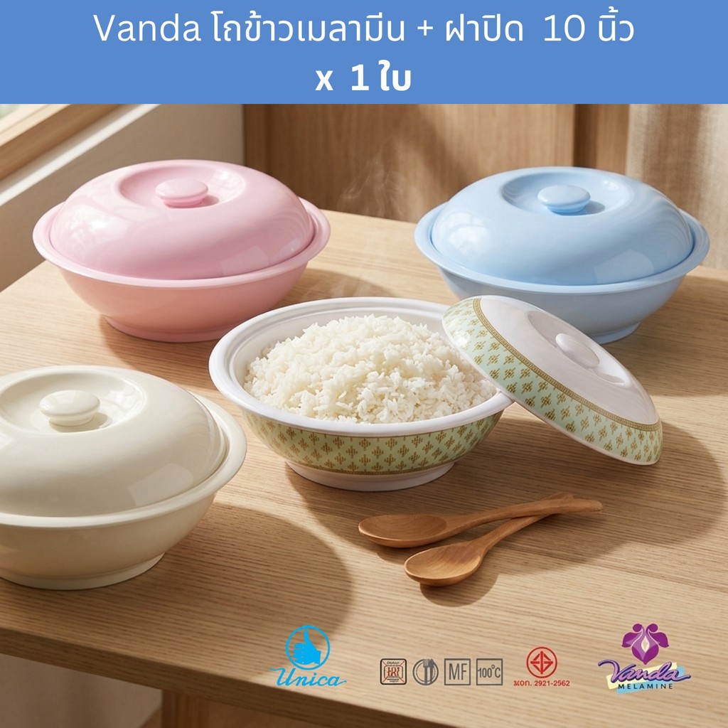 [1ใบ] โถข้าวเมลามีน พร้อมฝาปิด ขนาด 10นิ้ว ศรีไทยซุปเปอร์แวร์ 10 Inch Melamine Rice Bowl x 1