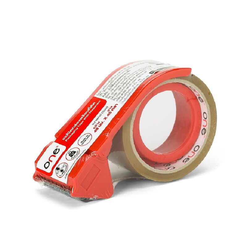 ONE เทป OPP ปิดกล่องพร้อมที่ตัด สีชา ขนาด 48 มม. x 45 หลา
