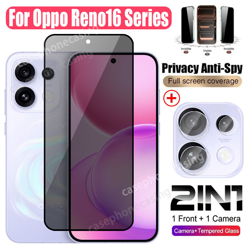 ป้องกันหน้าจอสําหรับOppo Reno 16 15 Pro 16F 15F Reno16 F Reno16F 5G 4G 2026 กระจกนิรภัย 2in1 เลนส์กล้องAnti Peekความเป็นส่วนตัว 9Hป้องกันฟิล์ม