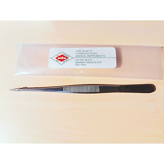 ปากคีบสแตนเลสปลายตรง (Senkem Forceps)​ ยาว16​cm.ยี่ห้อ​MIRA
