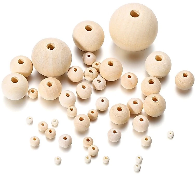 St.kunkka 100Pcs 4-30mm ลูกปัดไม้กลม ลูกปัดไม้ธรรมชาติ สีธรรมชาติเป็นมิตรกับสิ่งแวดล้อมลูกปัดไม้หลวมสำหรับการทำเครื่องประดับ DIY