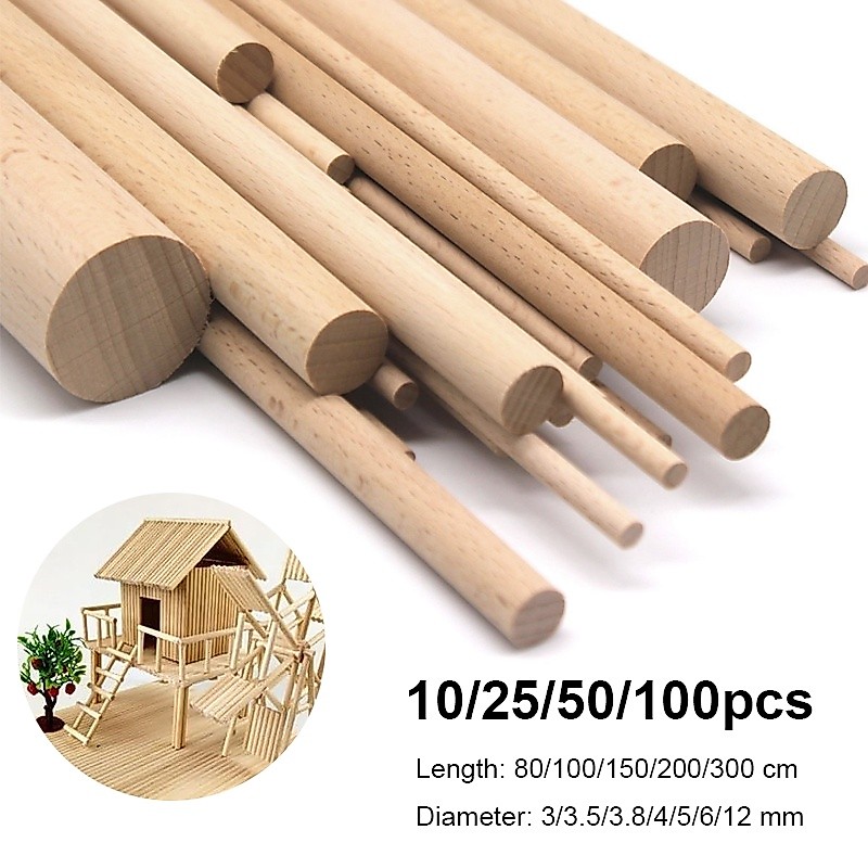 25-100PCS Round wooden sticks craft stick making popsicles and model making cake needle DIY durable needle building model woodworking