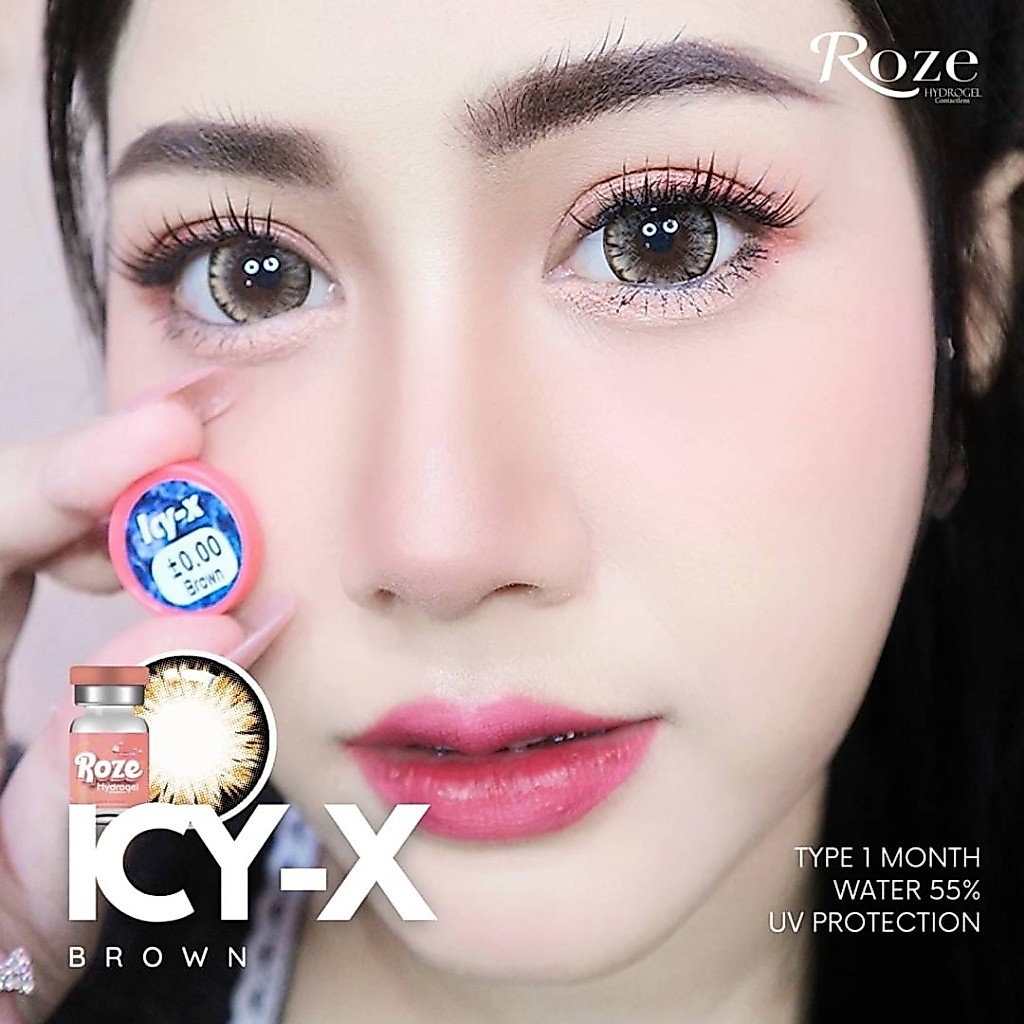 🔥คอนแทคเลนส์ Hydrogel💗ลายเกร็ดน้ำแข็ง ขนาดบิ๊กอายโตมาก💗 Icy-X (Rozelens) สี Brown/Gray/Black