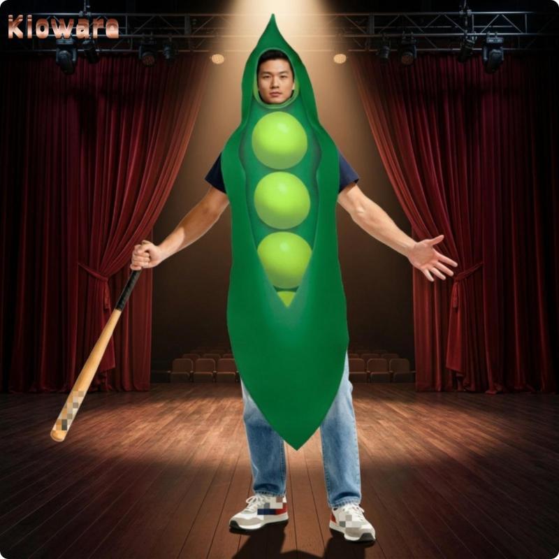 [Kloware] Green Pea Pod Costume Long Tapered Pea Pod Costume Face Opening ชุดคอสเพลย์สําหรับงานปาร์ต