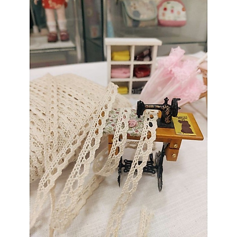 ูลูกไม้ถัก ลูกไม้ตกแต่งไม่ยืด สีเบจ ขนาด 9 มิล ยาว 100 เซนติเมตร